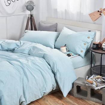 

Sky Blue Bedding Set Home Textile Queen King Size 4pc Solid Color Hotel Quilt/duvet Cover Bed Linen Bedclothes