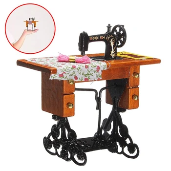 

1/12 Vintage Pretend Toy Miniature Sewing Machine Furniture Toys for Baby Dollhouse Decor Children Plaything Accessories