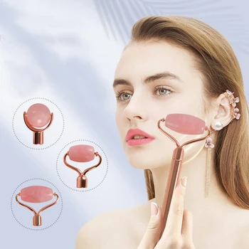 

Jade Roller, Rose Quartz, Face Roller3-IN-1 Interchangeable Real Natural Stone-for A Tighter, Youthful Glowing Skin