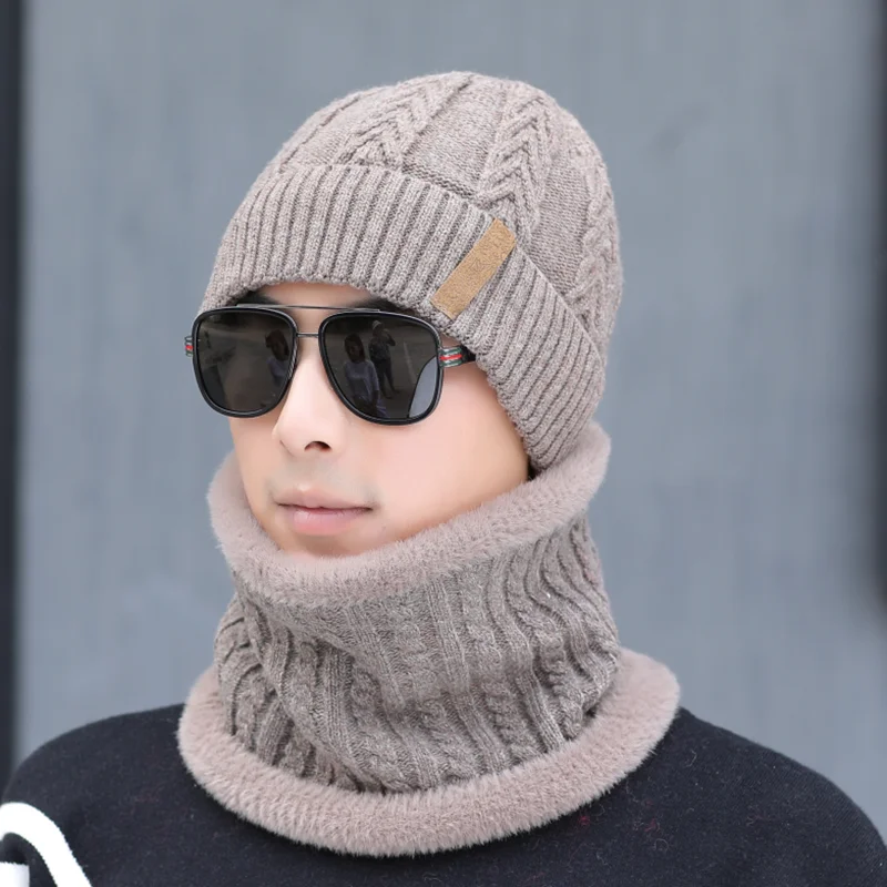 Зима шерсть Мужские вязанные шарф и шапка бини Шапки Маска Gorras Bonnet Теплые Мешковатые Зимние головные уборы для мужчин и женщин Skullies шапки