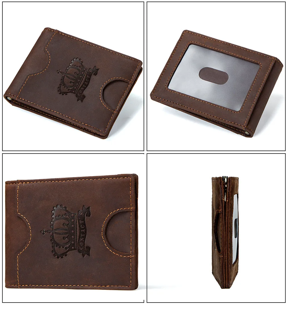 RFID Wallet Men's and Women's Real pickup Card set retro Mad Horse Cowhide short Zero Wallet Unisex