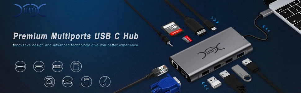 YXwin USB C концентратор 3,0 Мульти USB HDMI адаптер SD TF кардридер RJ45 USB разветвитель для MacBook Pro Air Аксессуары type C USB C концентратор