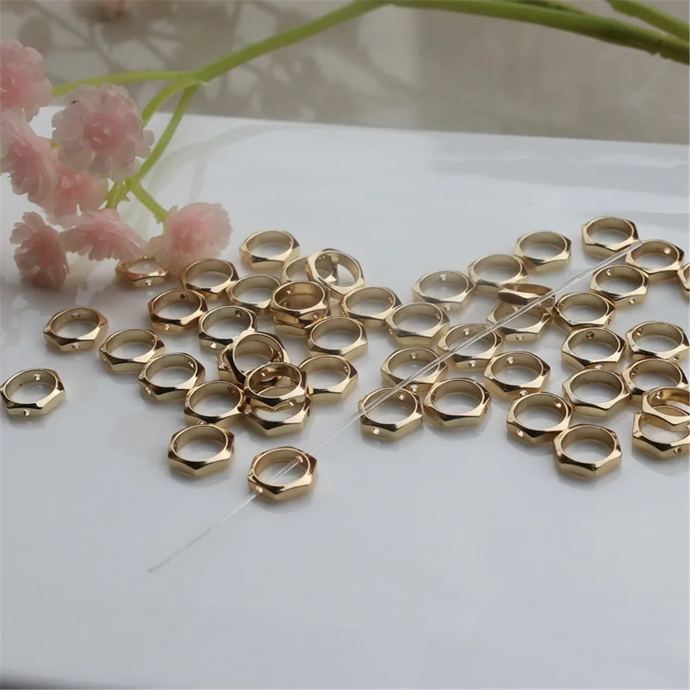 14K Gold Filled Plated Accessories Hexagonal beads on the hole ring outer diameter of 8mm DIY accessories wooden hexagonal shaped storage box ewelry jewelry ring organizer plain natural wooden storage container wedding gift favors box