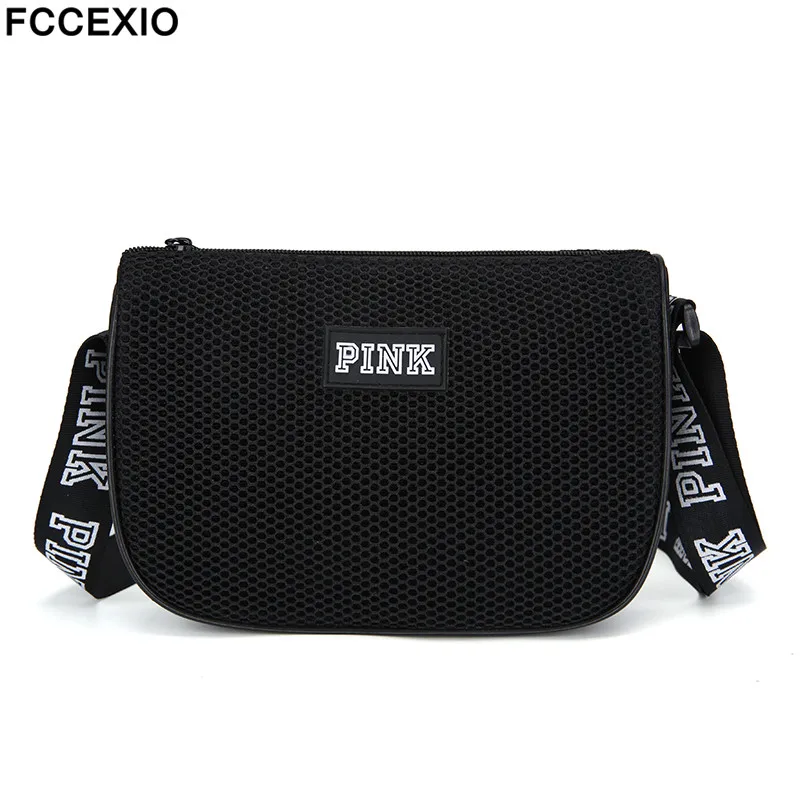 

FCCEXIO New 4 Colors Women Travel Waist Bags Love Pink Handbags High Quality Single Shoulder Bags Waterproof Bag Mesh Waistpack