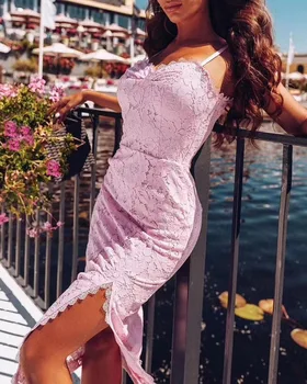 

Women Sexy Fashion Lace Black Pink Bandage Dress Designer Knee Length Celebrity Party Dress