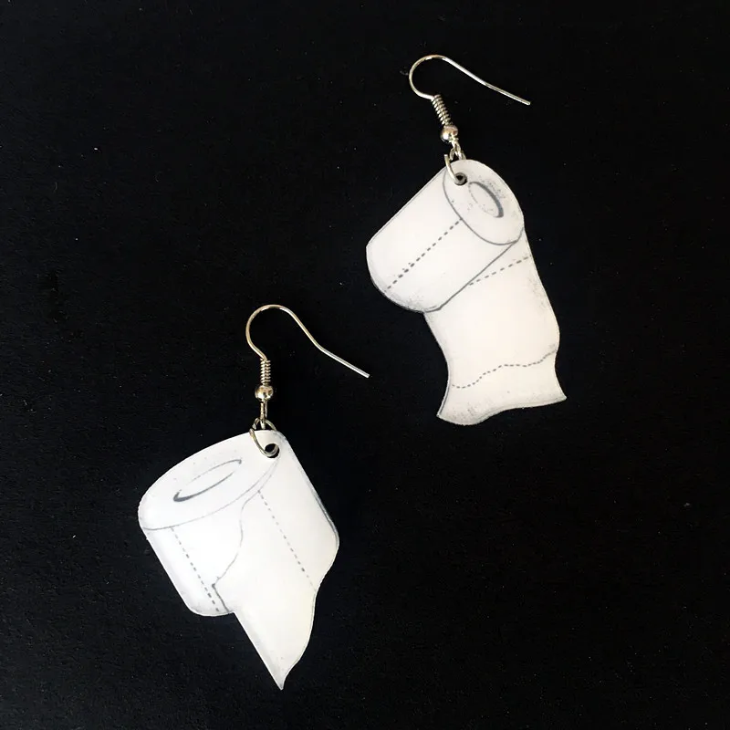 

Interesting Roll Paper Dangle Earrings Acrylic Creative Paper Towel Toilet Paper Earrings for Woman Night Club Jewelry