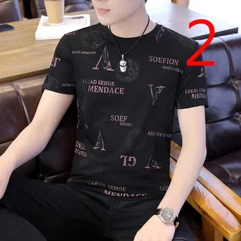 

2019 summer new ice silk t-shirt thin section tide brand pattern round neck shirt c