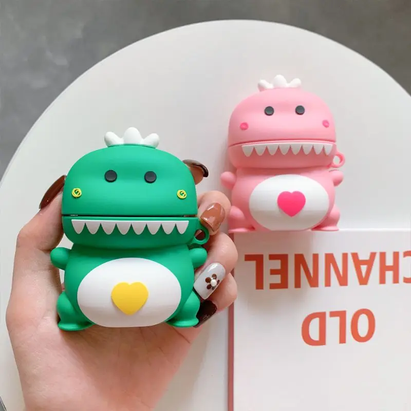

Love Heart Dinosaur Pattern Soft Silicone Protective Case Shockproof Cover Skin Protector for Airpods 1/2 Charging Box Accessori