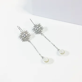 

925 silver pearl jewelr Drop earrings Trendy Cubic Zircon Snowflake Pearl Ball wedding party women new fashion jewelry gifts