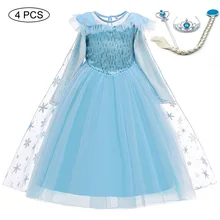 Платье Эльзы для девочек; кружевное платье принцессы с длинными рукавами и блестками для девочек; Детский карнавальный костюм; Детские платья для девочек на день рождения