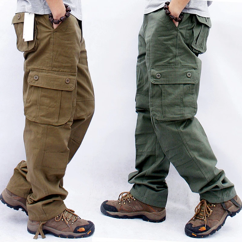 Men's Spring Cargo Pants Casual Multi Pockets Tactical Pants Male Outwear Loose Straight slacks Long Trousers Plus size 44