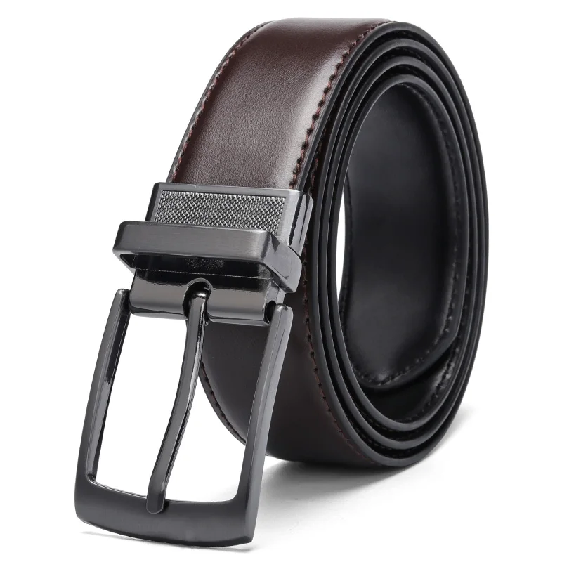 Mens Real Leather Belts Casual Reversible Regular Trouser Jean Metal Buckle Belt 