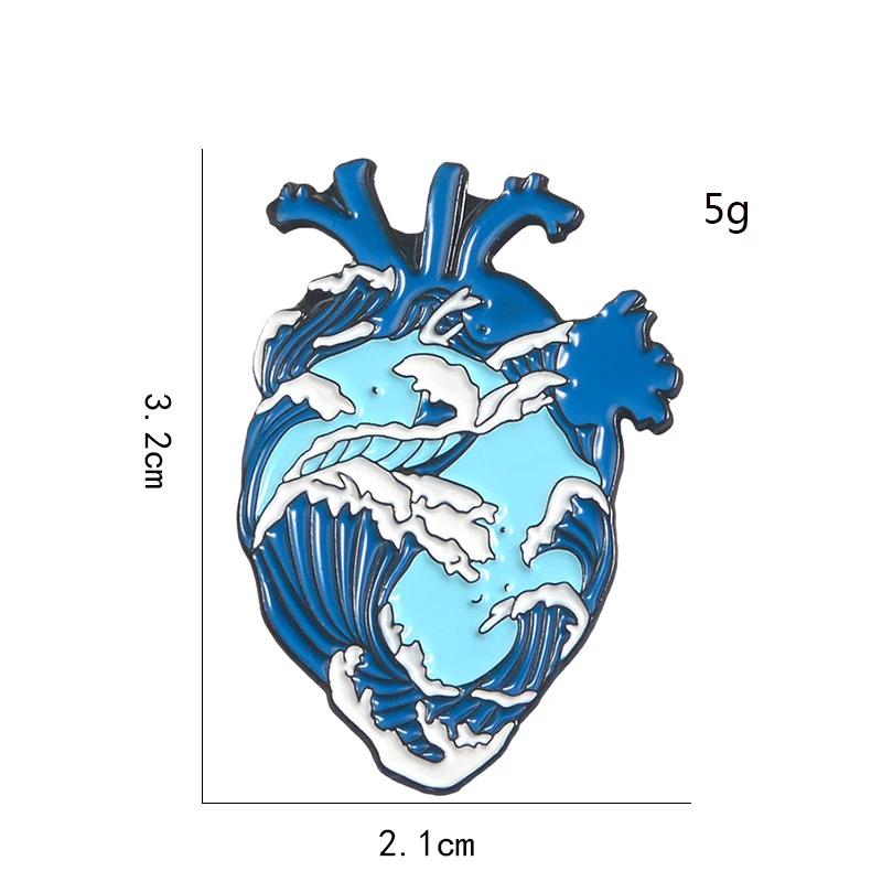 Высокое качество, Голубая волна, Кит, высококачественный сплав, брошь, сердце человека, анатомия, значок, джинсовая куртка, одежда, аксессуары, значок