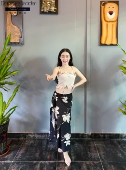 

2020 new autumn and winter belly dance practice clothes sexy dance sling print hip scarf set