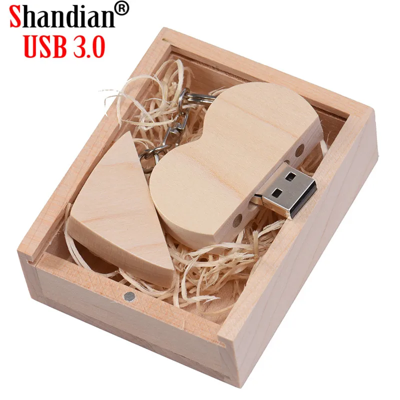 SHANDIAN USB 3,0 логотип на заказ Деревянный Сердце USB+ коробка флэш-накопитель Флешка 32 ГБ 16 ГБ 8 ГБ карта памяти Фотография Свадебные подарки