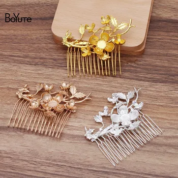 

BoYuTe Wholesale (5 Pieces/Lot) 77*48MM Metal Alloy Flower 15 Teeth Wire Hair Comb Diy Hand Made Women Hair Jewelry Accessories