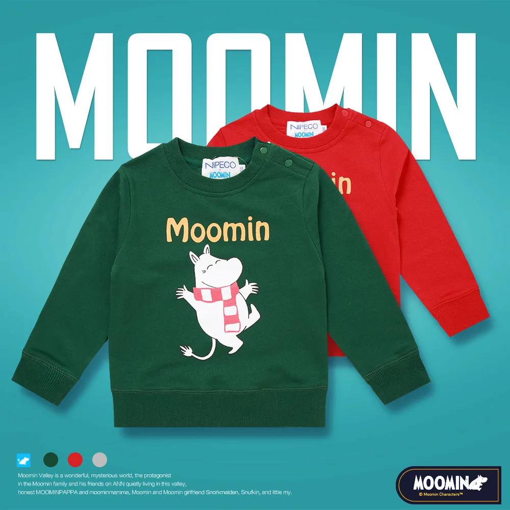 Moomin/весенне-летняя толстая футболка с длинными рукавами с рисунком рождественских персонажей из финского хлопка; зеленая футболка с круглым вырезом