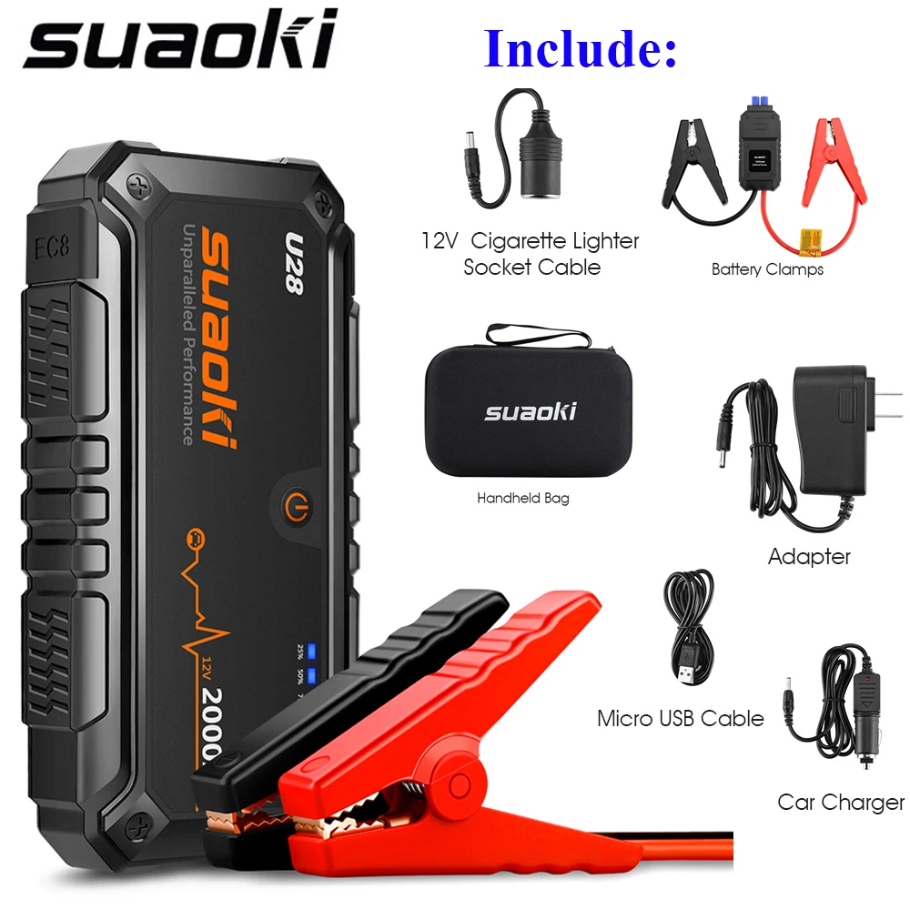 Suaoki U28 автомобильный стартер 2000A Пиковый стартовый пакет USB внешний аккумулятор