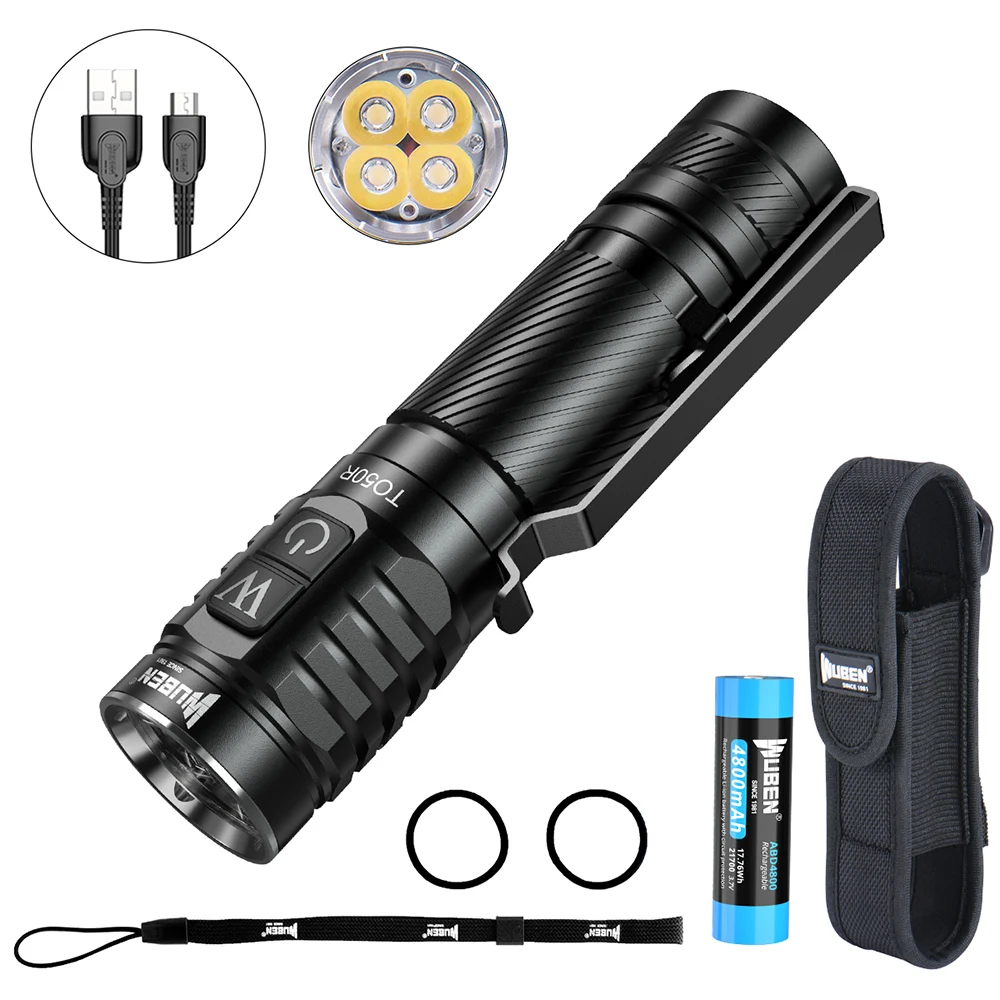 WUBEN TO50R High CRI Flashlight 2800 Lumens USB Rechargeable IP68 Dual Side Switch LED Flash Light with 21700 Battery