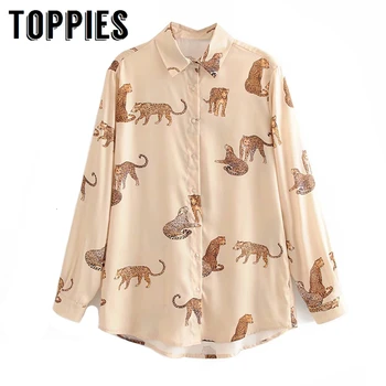

Animal Printing Shirt Boyfriend Style Loose Long Shirts Women Plus Size Tops Long Sleeve Button