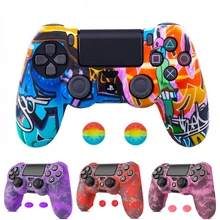 Zombop, carcasa protectora de silicona de camuflaje para Sony Dualshock 4 PS4 DS4 Pro, control Delgado, empuñaduras de pulgar, tapas de Joystick