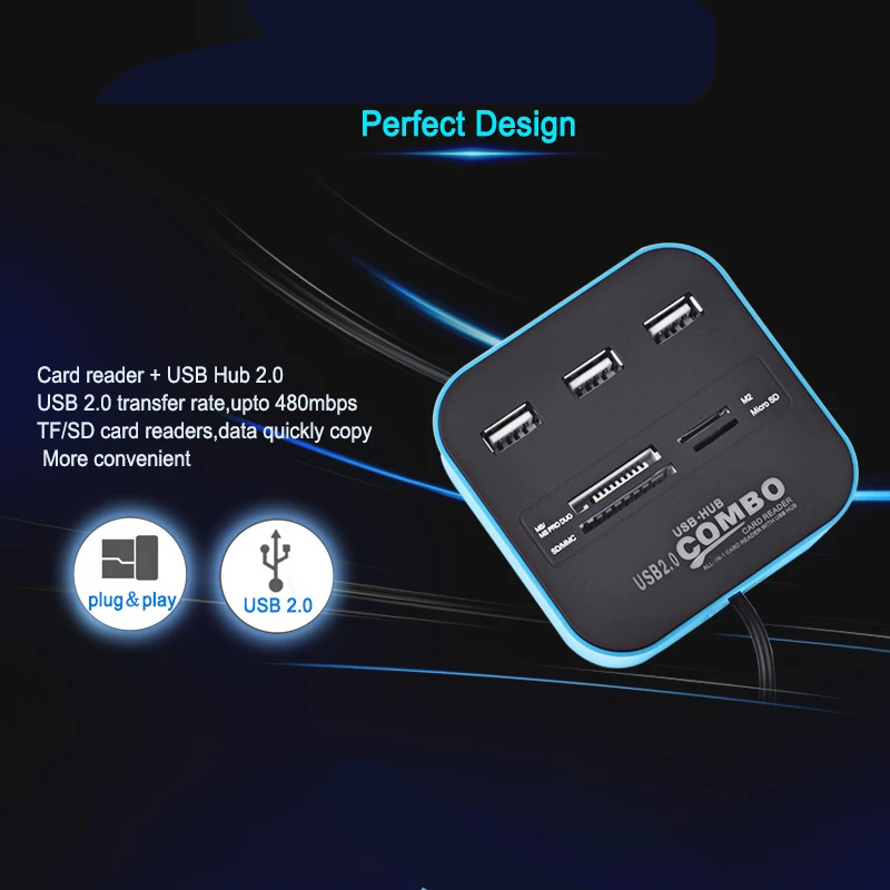 Usb-концентратор 3 порта USB 2,0 концентратор USB сплиттер адаптер питания Для iMac компьютер Ноутбук аксессуары сплиттер адаптер с TF кард-ридером