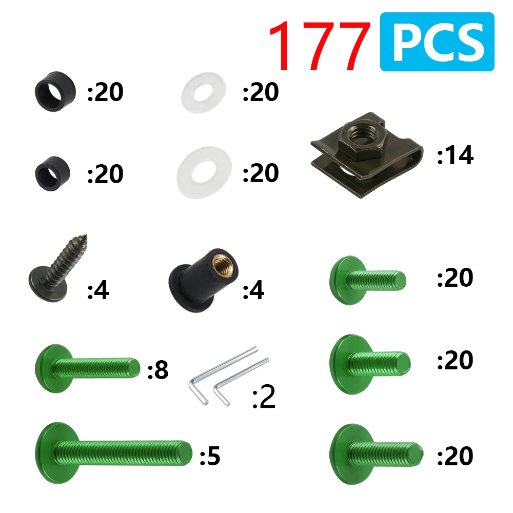 177pcs Fairing Bolts Motorcycle Screws Body Screws Nuts For kawasaki z750 z900 z1000 z800 versys 650 er6n ninja 400 300 z1000sx,auto fasteners,auto accessories,motorcycle fasteners,motorcycle screws,motorcycle accessories