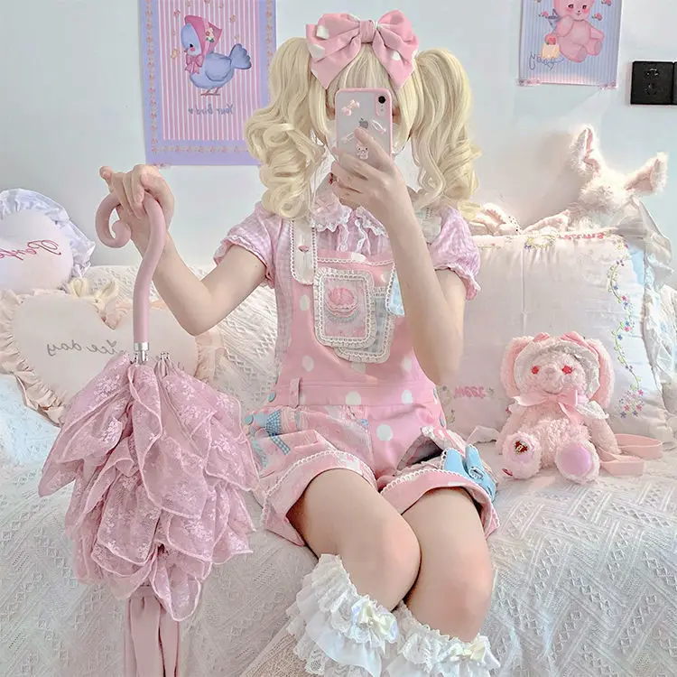 Lolita Sweetheart Girl Strap Shorts Cute Printing Soft Girl Summer Pink Cute Kawaii Daily Costume Cosplay Cos Loli