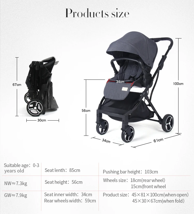 2019 Popular bnoeo Stroller Baby with 300D Oxford fabric Material baby cart