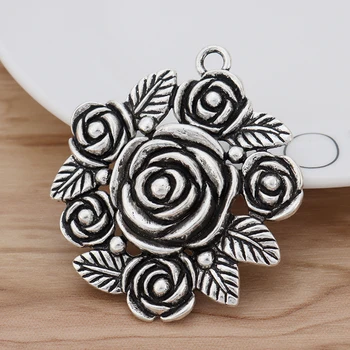 

3 Pieces Large Rose Flower Charms Pendants for Necklace Jewellery Making Findings 62x54mm