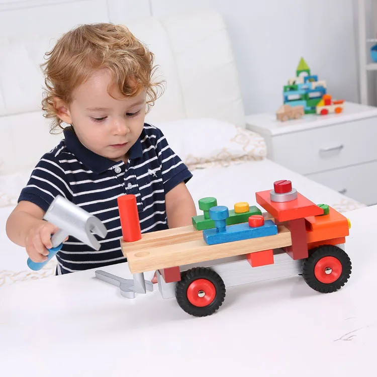 Children's wooden toys, home disassembly, construction vehicles, tightening tools, exercise, children's hands-on operation