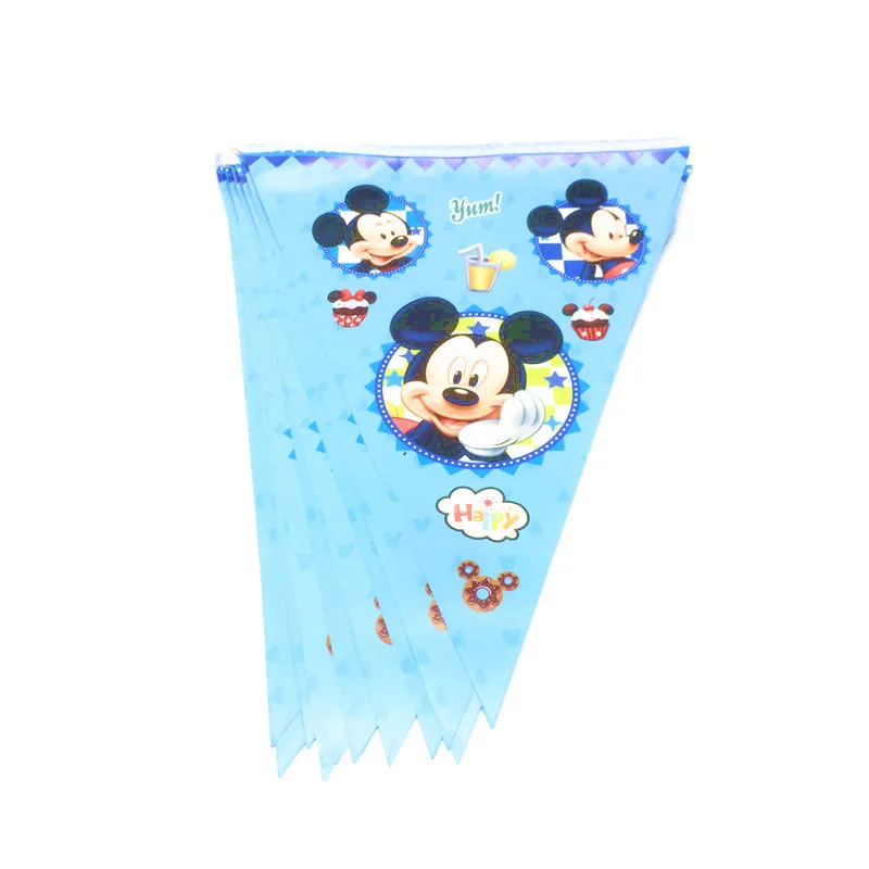 Flags-12PCS Дисней Микки Маус с днем рождения украшения малыш тарелка чашка соломенная салфетка одноразовая посуда для детского душа Вечеринка набор - Цвет: Flags-12PCS