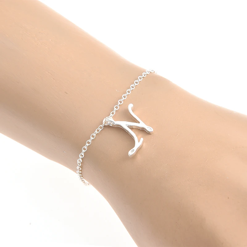 

Cursive Initial N Name Bracelet Swirl English Alphabet Letter Text Character Chain Bracelets for Friends