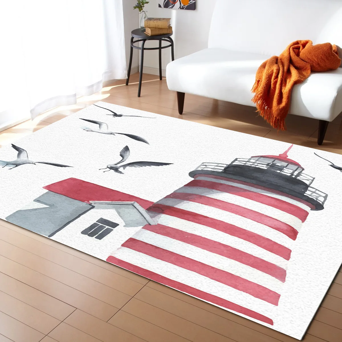 Lighthouse Seagull Watercolor Art Carpets for Bed Room Modern Home Large Area Rug Living Bay Window Mat | Дом и сад