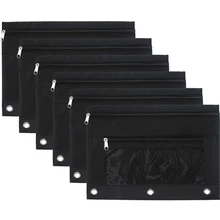 New-6Pcs 3 отверстия карандаш мешок застежка-молния карандаш чехол с окном сетки с двойной молнией, черного цвета