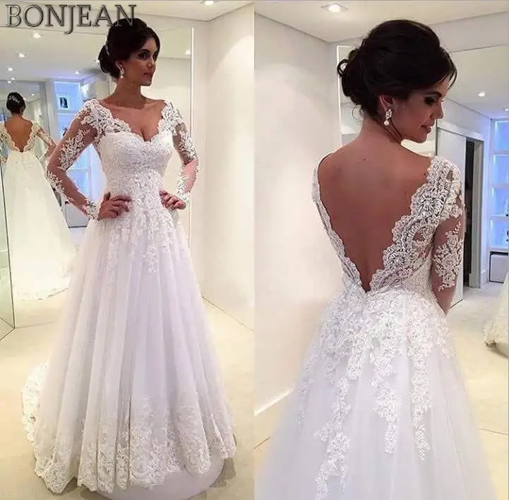 

2019 Long Sleeve Wedding Dresses Plus Size Appliques Vestidos De Novia 2019 African Bride Gown Vintage Wedding Dress Lace