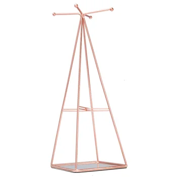 

Geometric Shape Display Rack Iron Freestanding Jewelry Stand Durable Bracelet With Tray Storage Earrings Necklace Bedroom
