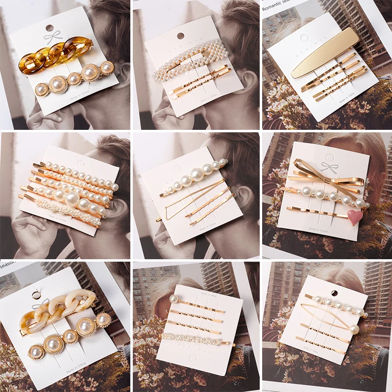 Заколки для волос женские Геометрические с жемчугом 5 шт./компл. 2020 |