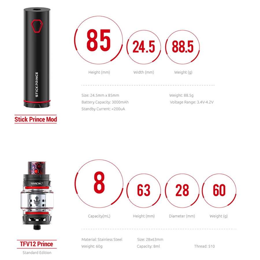Vape SMOK Stick Prince Kit 3000 мАч батарея с TFV12 Prince Tank электронная сигарета M4 электронная сигарета электронная ручка