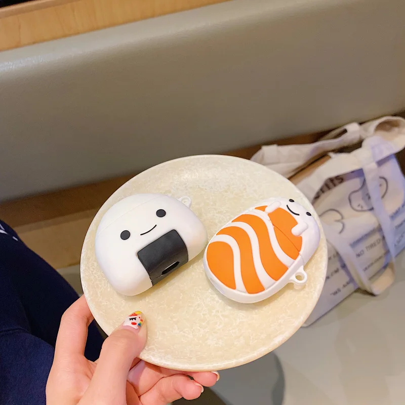 Мультяшные милые японские суши с рисом беспроводные наушники чехол для AirPods чехол силиконовый тост защитный чехол для Apple Airpods Box