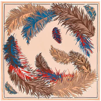 

100cm Feather Print Winter Scarf Women Luxury Brand Square Scarf New Design kerchief Handkerchief Bandanna Scarves For Ladies