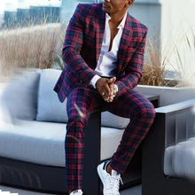 YiMinpwp Plaid Wool Men Suit Blazer Jacket Men Tuxedos Wedding Suits 2 Piece Prom Suits Slim Fit Costume Mariage Homme Coat Pant