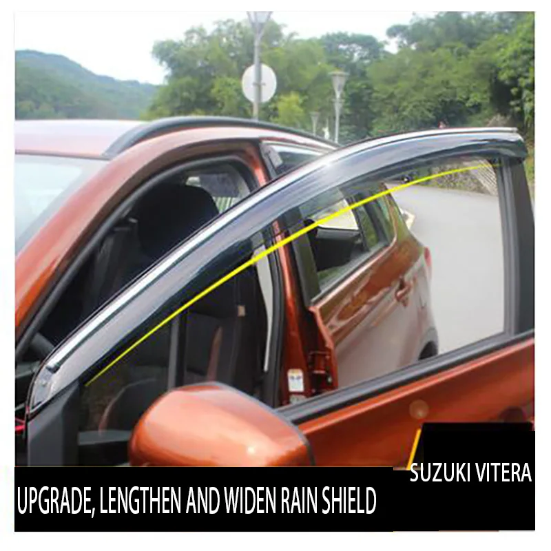 2016 to2018 for Suzuki Vitera window rain shield transparent rain eyebrow with bright strip window shield rain board decorative