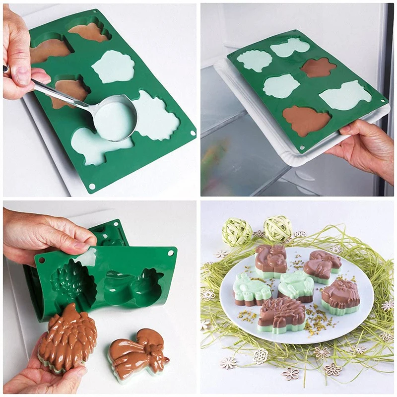1Pcs Forest Animals Silicone SoapMold Squirrel Frog Fox Turtle Owl Hedgehog Tray for Ice Cube, Jello, Cake Soap Making