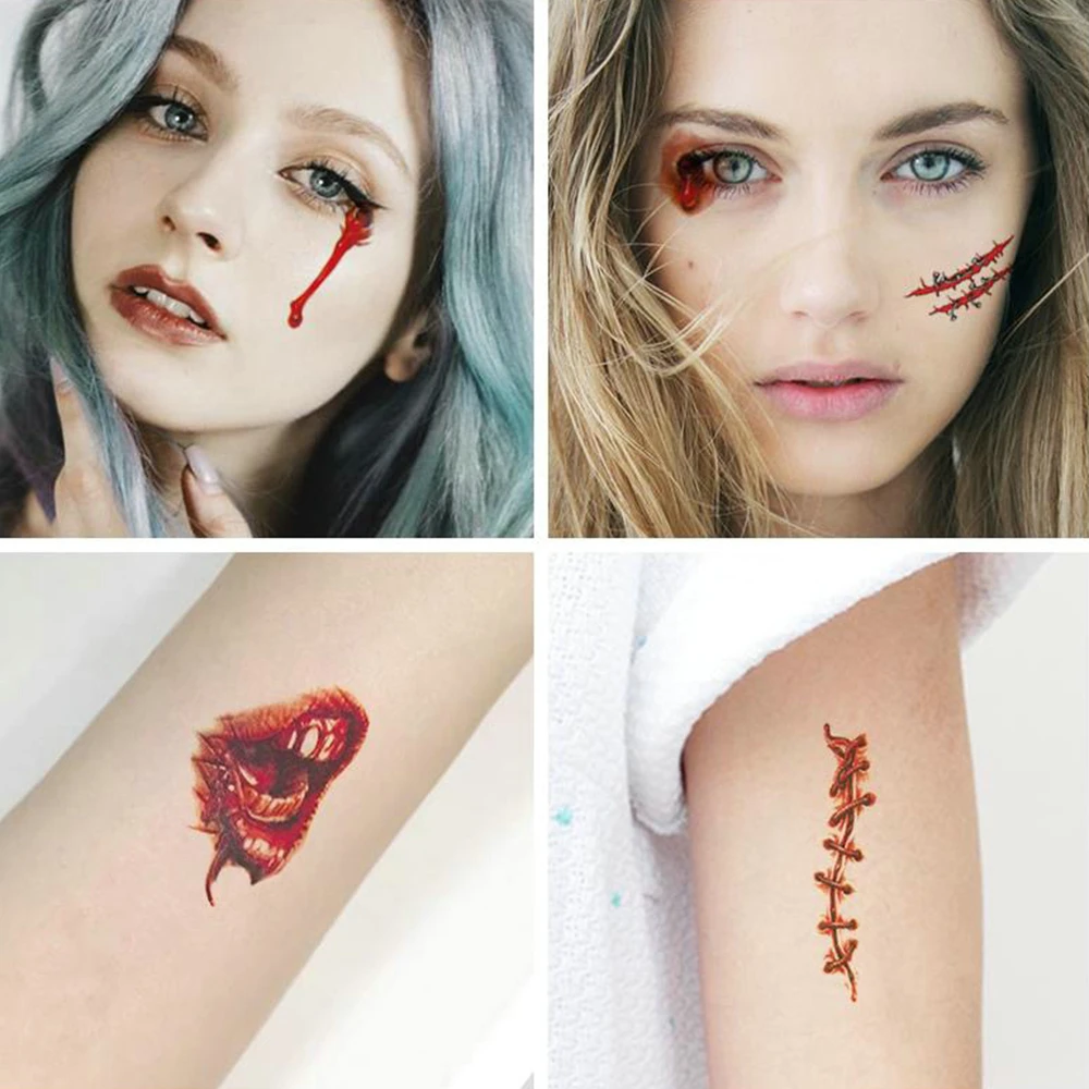 Водонепроницаемый временные татуировки наклейки Хэллоуин террор рана реалистичные кровяные повреждения шрам наклейки с поддельными татуировками