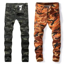 Новинка, мужские камуфляжные джинсы, мотоциклетные, камуфляжные, военные, облегающие, известный дизайнер, байкерские, хип-хоп джинсы с молниями, мужские джинсы