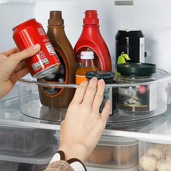 

360 Degree Rotation Cabinet Spice Drink Cosmetic Storage Rack PET Transparent Turntable 11.5 Inch Kitchen Bathroom Organizer