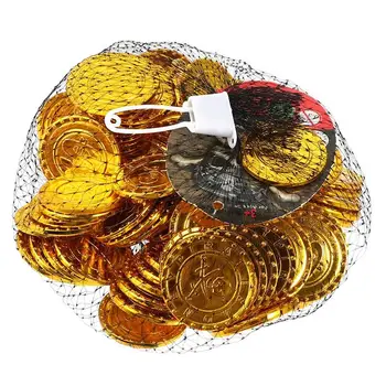 

100pcs Golden Pirates Coins Plastic Treasure Coins Fake Golden Coins Round Money Toy Pretend Play Toy Kids Gift Party Decoration