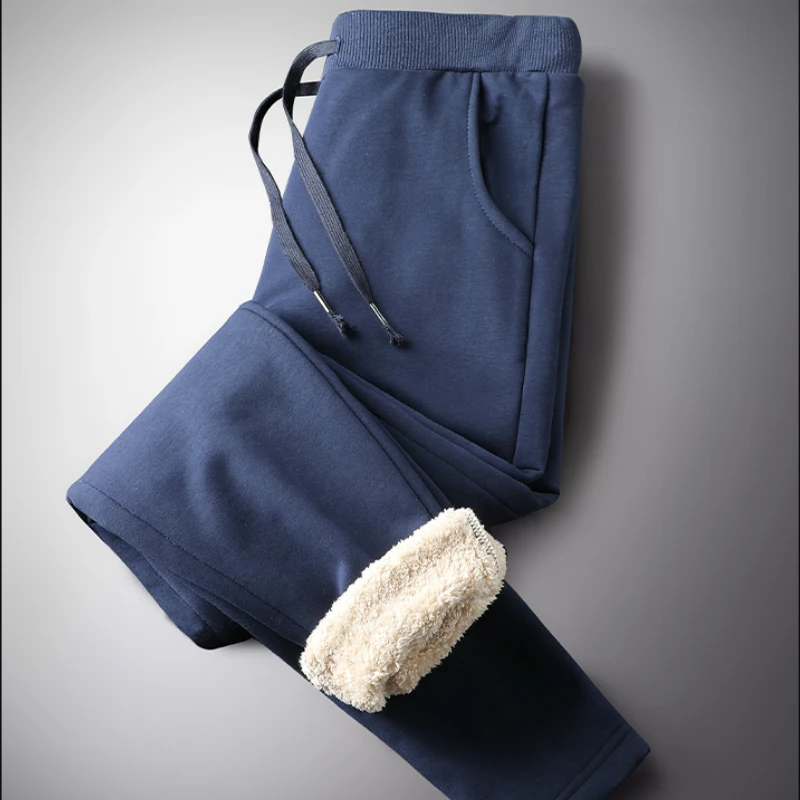 Зимние Бархатные контрастные спортивные штаны, Мужские штаны из овечьей шерсти, повседневные штаны большого размера, теплые штаны от Harlan, маленькая защита для ног - Цвет: blue
