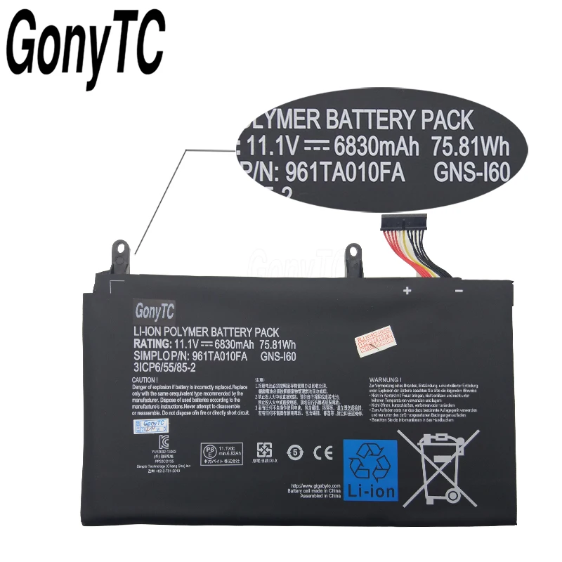 Gonytc новый оригинальный GNS I60 ноутбук Батарея для GIGABYTE 961TAO10FA P35K P37X P57X 31CP6/55/85 2 11 1 V 6830